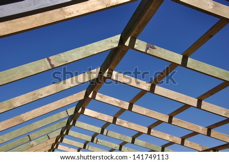 background of timber framing on large building