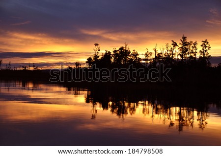 Sunset over Lake Brunner, Westland, South Island, New Zealand