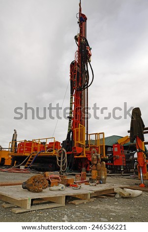 WHATAROA, NEW ZEALAND, DECEMBER 5, 2014: Drilling gear ready for use on the Deep Fault Drilling Project, Whataroa, New Zealand.
