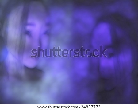 Background with fog and two rendered woman heads with copy space.