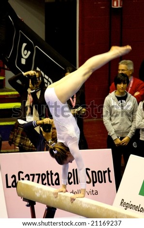MILAN, ITALY - 22, NOVEMBER 2008: Milan Gymnastics Grand Prix in Milan, Italy, on the 22nd November, 2008. Competitions for men\'s and women\'s artistic gymnastics and rhythmic gymnastics.