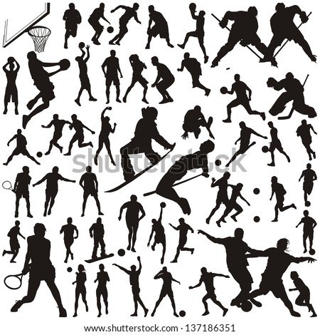 Set Of Vector Silhouettes Of People In Sports