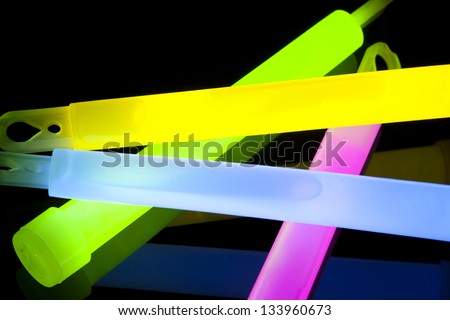 Closeup of multicolor glow sticks
