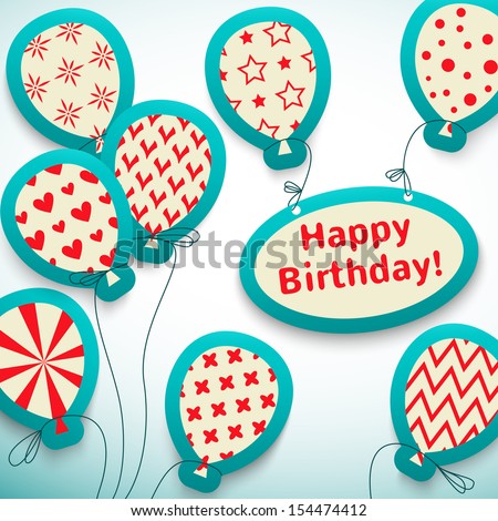 Happy Birthday Retro Postcard With Balloons. Vector Illustration For Your Holiday Presentation. Easy To Use. Postcard Picture In Vintage Color.