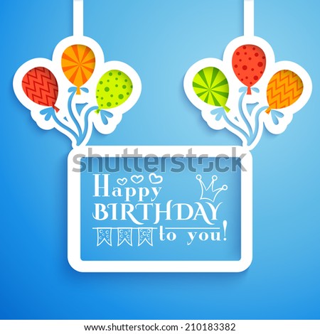 Happy birthday retro postcard with balloons. Vector illustration for your holiday presentation. Easy to use. Postcard picture in bright colors.