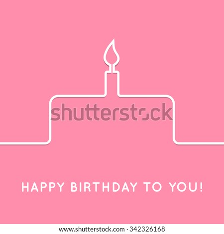 Happy birthday retro postcard with cake. Vector illustration for your holiday presentation. Postcard picture in vintage color. Web icon for background. Line style. Border for web page or presentation.