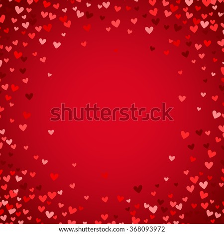 Romantic red heart background. Vector illustration for holiday design. Many flying hearts on red background. For wedding card, valentine\'s day greetings, lovely frame.