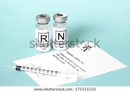 Prescription for insulin with regular and NPH insulin and insulin syringe.