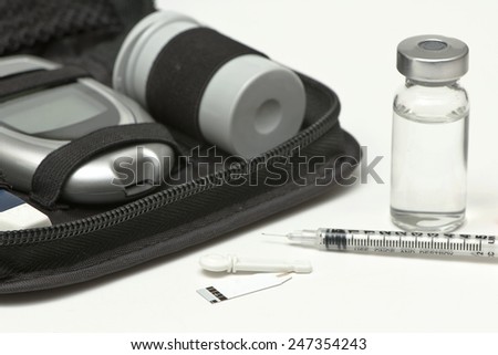 Insulin vial, syringe, lancet, strip and diabetic travel kit case.