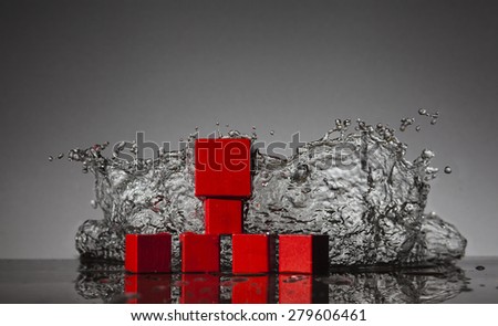 red cubes and water