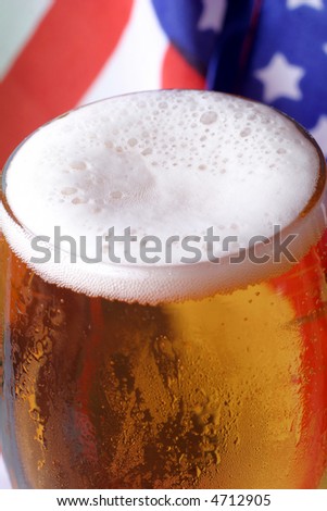 Cold beer macro and the American flag.