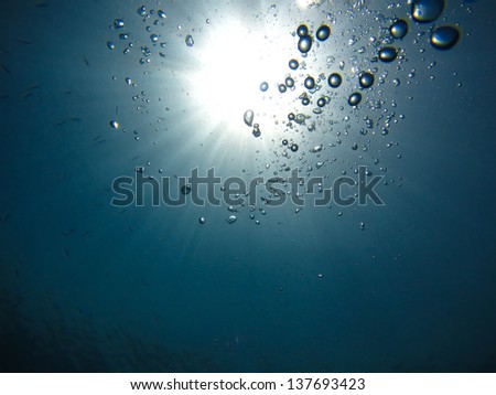 underwater sun reflections and air bubbles