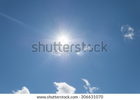 Bright sun in the sky with clouds.