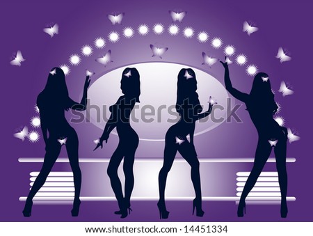 stock photo : Silhouettes of dancing girls without clothes in dress room
