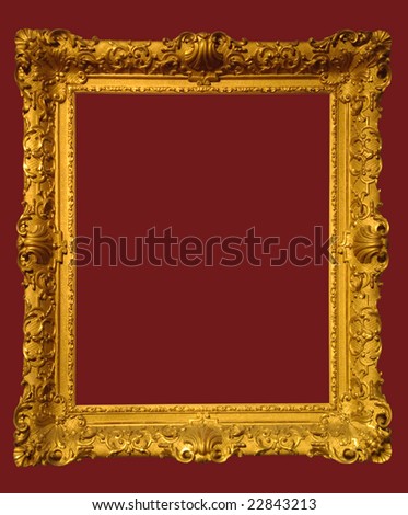 Photo of aged golden picture frame with clipping path