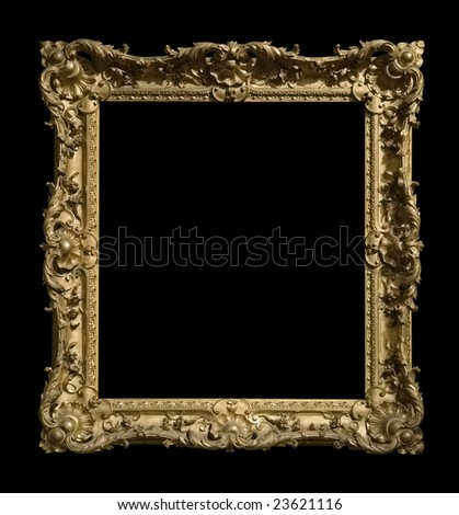 Photo of aged golden picture frame with clipping path