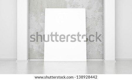 white interior with cracked wall and blank poster