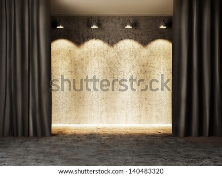Vintage stage with black curtain
