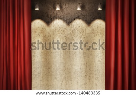 Stage wall with red curtains