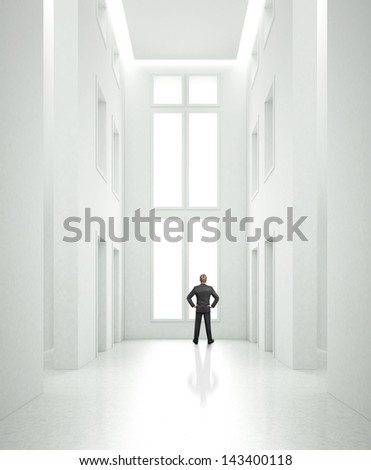 Businessman into white office space