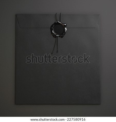Black square envelope  with wax seal