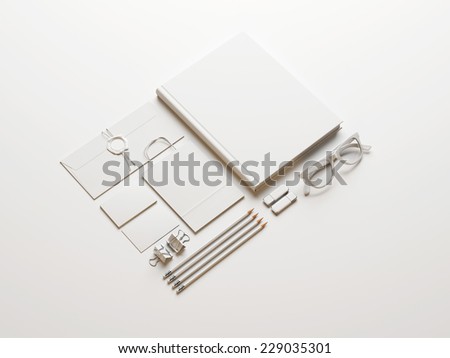 Set of white elements on white paper background