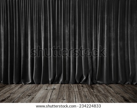 Dark grey curtains and grunge floor