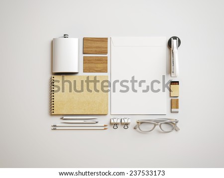 Set of white and craft branding elements on paper background