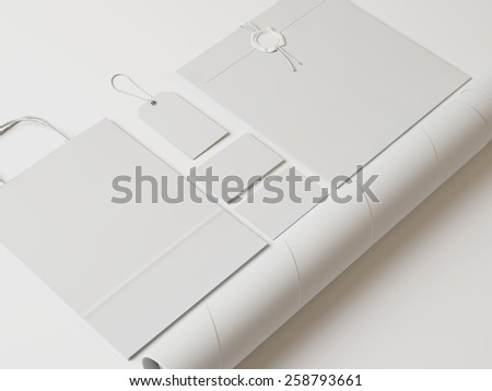 Set of  white branding elements  on white background