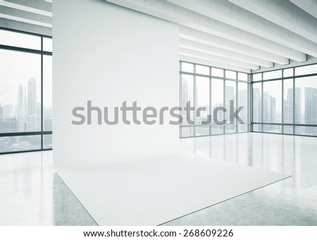 White blank background in the bright office. 3D rendering.