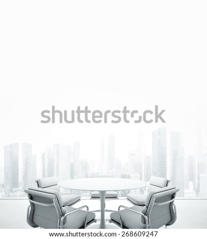 White meeting room with panoramic window. 3D rendering