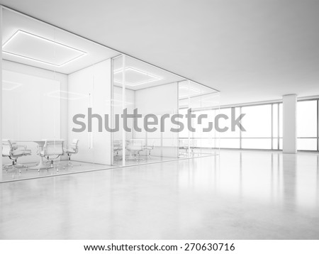 Office interior with panoramic windows. 3D rendering