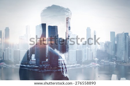 double exposure of young man