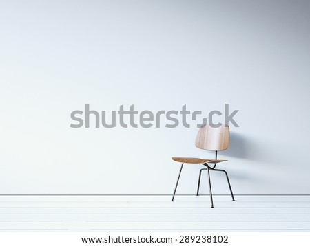 Vintage chair on the white wall. 3d render