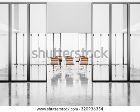 White empty meeting room with crystal doors. 3d render