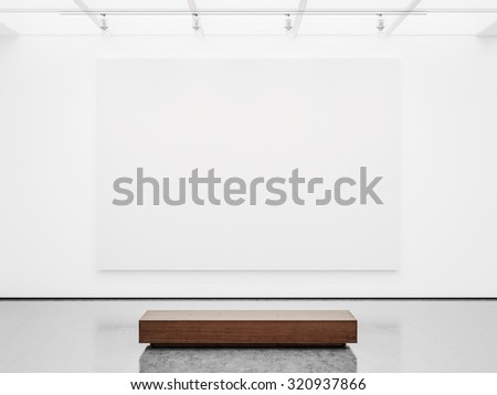 Mock up of gallery interior with white canvas. 3d render