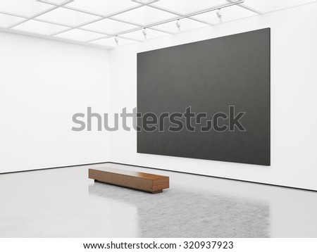 Mock up of empty gallery interior with black canvas. 3d render