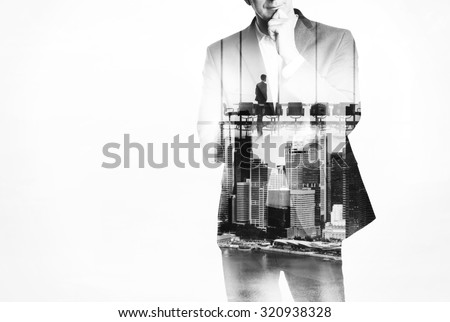 Double exposure concept with young business man