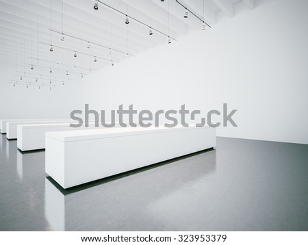 White gallery interior with empty walls. 3d render