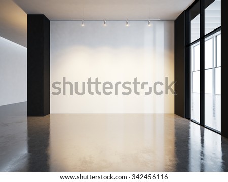 Blank canvas in gallery with concrete floor. 3d render