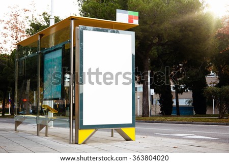 Empty billboard on the bus stop. Horizontal