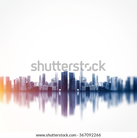 Panoramic view of a megalopolis with reflection. Square