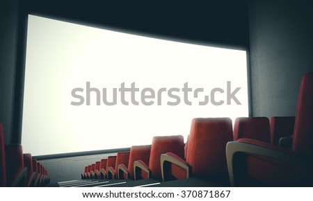 Empty cinema screen with red seats. With color filter,wide. 3d render