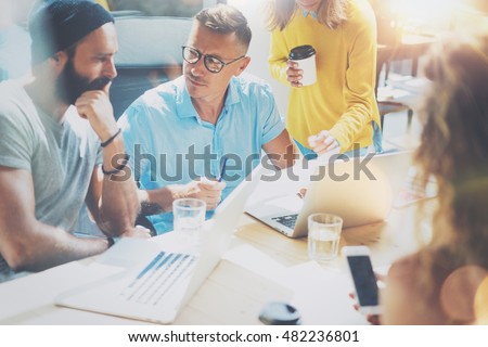 Startup Diversity Teamwork Brainstorming Meeting Concept.Business Team Coworker Global Sharing Economy Laptop.People Working Planning Start Up.Group Young Man Woman Looking Report,Modern Device Office