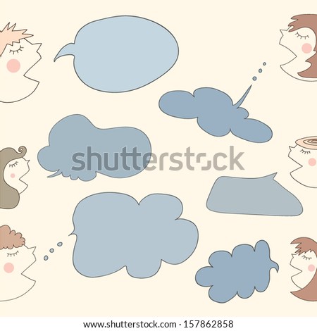 Cute cartoon people chatting with empty text bubbles