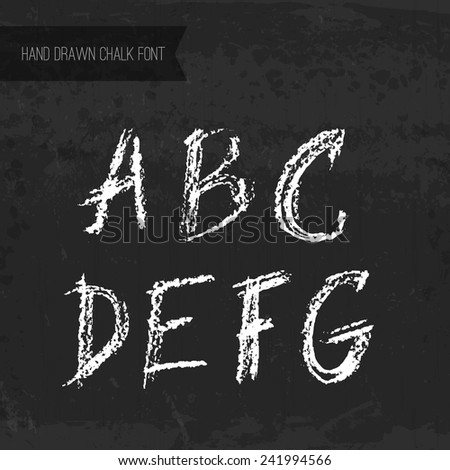 Handdrawn chalk font - vector file with separated letters A, B, C, D, E, F, G. Real chalk texture.