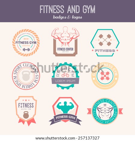 Set of different sports and fitness logo templates. Gym logotypes. Athletic labels and badges made in vector. Bodybuilder, fit man, athlete icon.