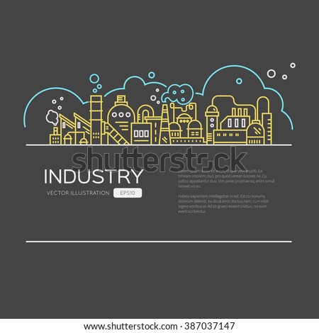 Modern line style design - industry flyer, landing page for manufactury, factory buildings. Linear style.