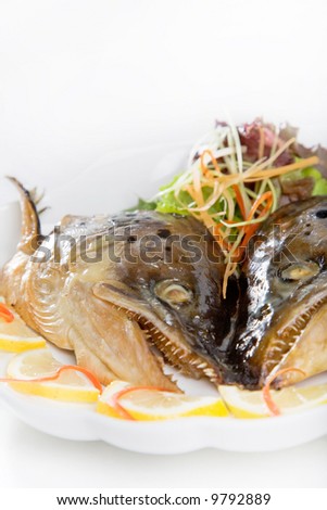 steamed fish head meal served with vegetables