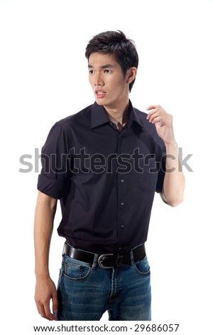 stock photo : expressive young handsome man in smart casual wear